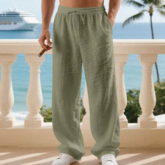 Men's White Linen Slacks | Drawstring Waist Relaxed Straight Leg