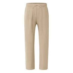 Men's White Linen Slacks | Drawstring Waist Relaxed Straight Leg