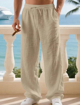 Men's White Linen Slacks | Drawstring Waist Relaxed Straight Leg