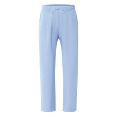 Men's White Linen Slacks | Drawstring Waist Relaxed Straight Leg