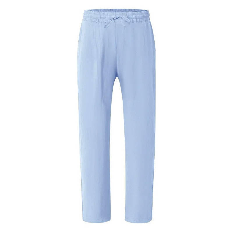 Men's White Linen Slacks | Drawstring Waist Relaxed Straight Leg