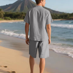Men's Beach Shorts | Short Sleeve Button-Up Collared Linen