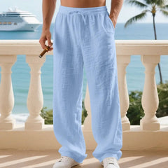 Men's White Linen Slacks | Drawstring Waist Relaxed Straight Leg