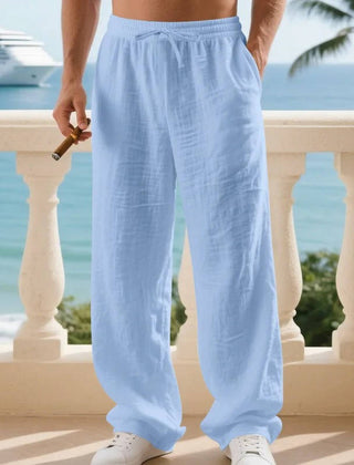Men's White Linen Slacks | Drawstring Waist Relaxed Straight Leg