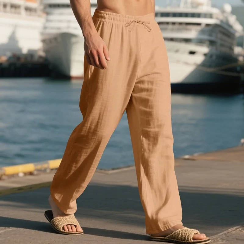 Men's White Linen Slacks | Drawstring Waist Relaxed Straight Leg