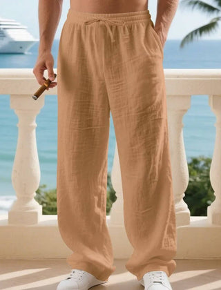 Men's White Linen Slacks | Drawstring Waist Relaxed Straight Leg