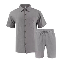Men's Beach Shorts | Short Sleeve Button-Up Collared Linen