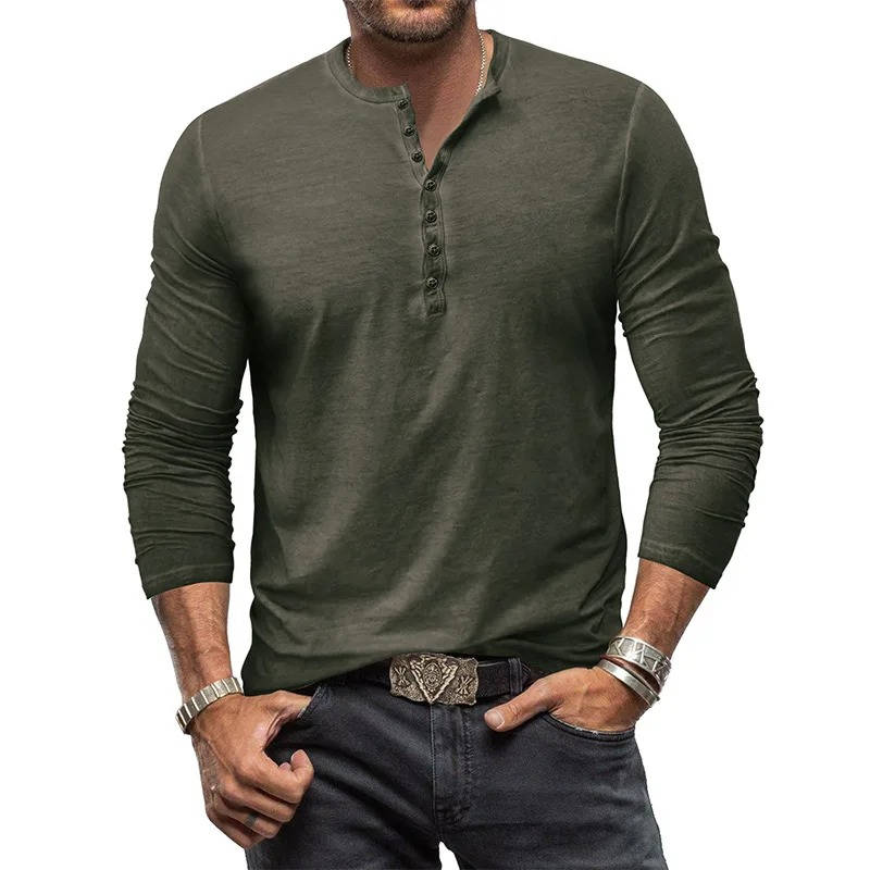 Men's Long Sleeve Henley | Knit Blend Button Neckline Relaxed Fit