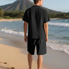 Men's Beach Shorts | Short Sleeve Button-Up Collared Linen