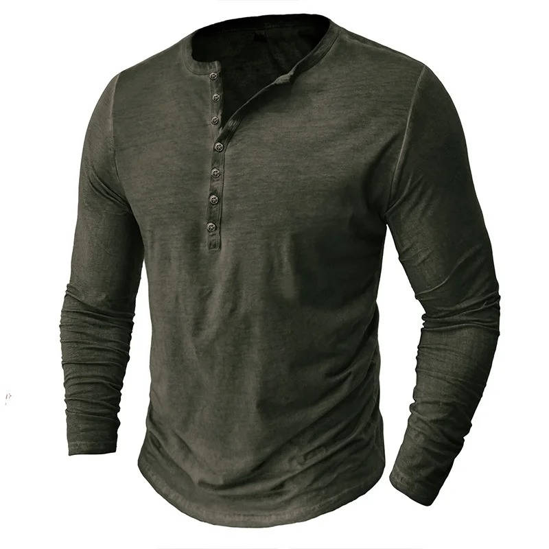 Men's Long Sleeve Henley | Knit Blend Button Neckline Relaxed Fit