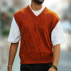Men's Sweater Vest | V-Neck Knit Textured Regular Fit