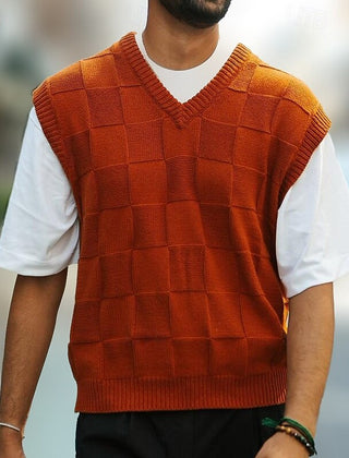 Men's Sweater Vest | V-Neck Knit Textured Regular Fit