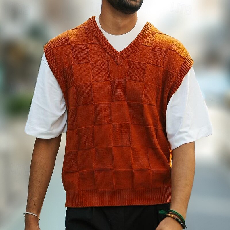 Men's Sweater Vest | V-Neck Knit Textured Regular Fit