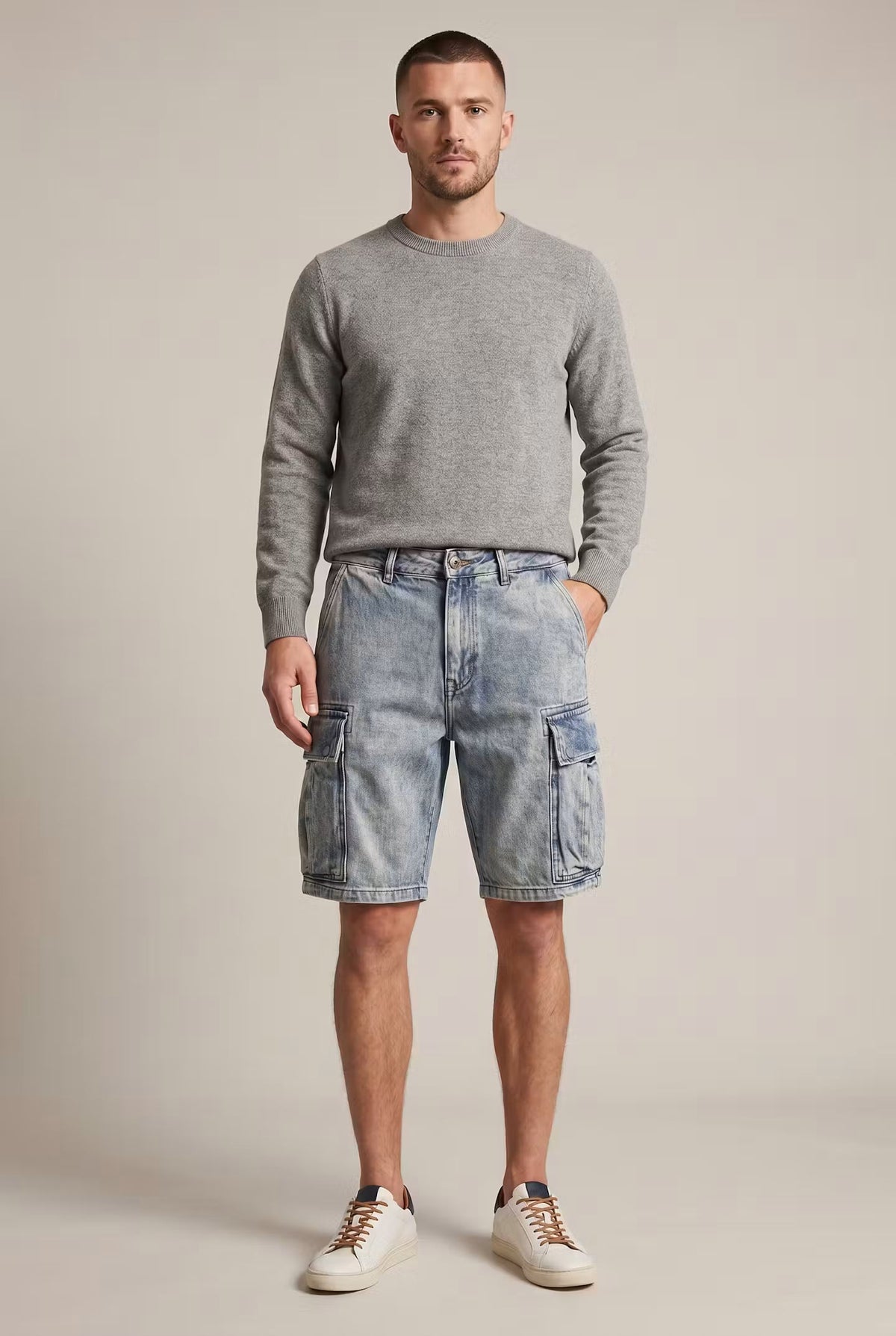 Men's Denim Shorts | Cargo Pockets Straight Fit Denim