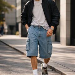 Men's Denim Shorts | Cargo Pockets Relaxed Fit Knee-Length Denim