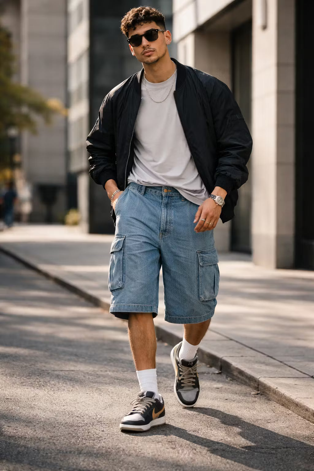 Men's Denim Shorts | Cargo Pockets Relaxed Fit Knee-Length Denim