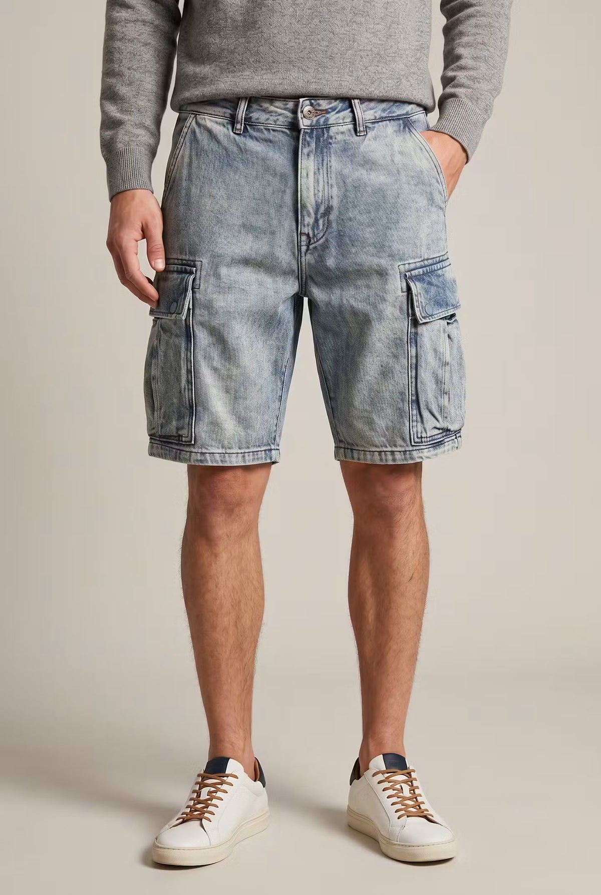 Men's Denim Shorts | Cargo Pockets Straight Fit Denim
