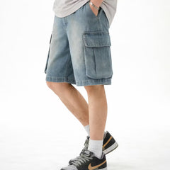 Men's Denim Shorts | Cargo Pockets Relaxed Fit Knee-Length Denim