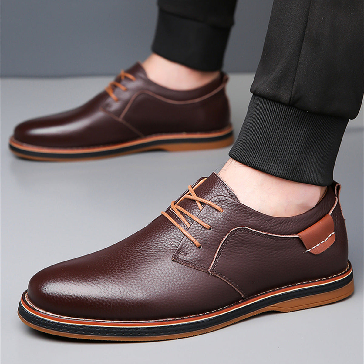 Men's Casual Shoe | Leather Lace-Up Oxford Rounded Toe