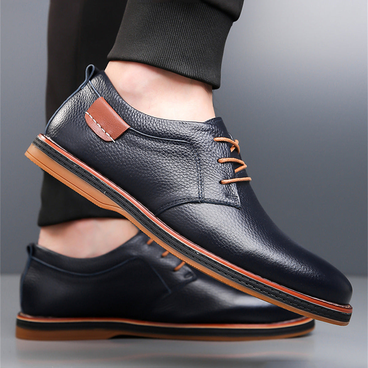 Men's Casual Shoe | Leather Lace-Up Oxford Rounded Toe