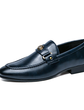 Men's Black Slip On Loafers | Metal Buckle Leather Moccasin