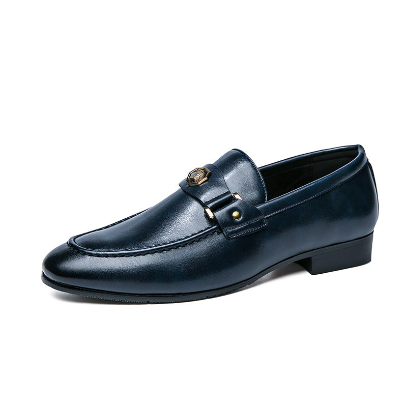 Men's Black Slip On Loafers | Metal Buckle Leather Moccasin