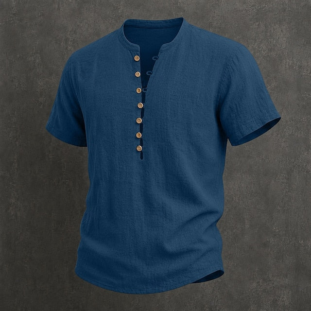 Men's Henley | Short Sleeve Linen Button Placket