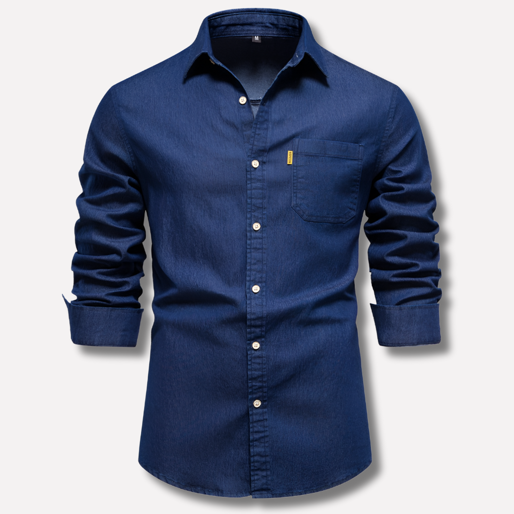 Men's Denim Shirt | Long Sleeve Button Closure Chest Pocket