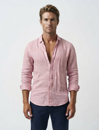 Men's Linen Shirt | Long Sleeves Button Front Relaxed Fit