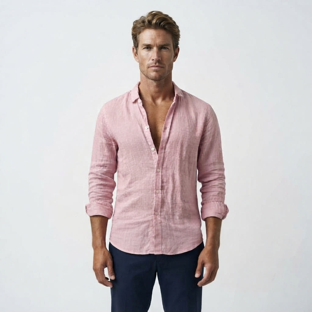 Men's Linen Shirt | Long Sleeves Button Front Relaxed Fit