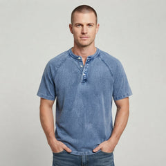 Men's Henley | Short Sleeve Denim Button Closure
