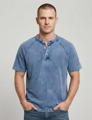 Men's Henley | Short Sleeve Denim Button Closure