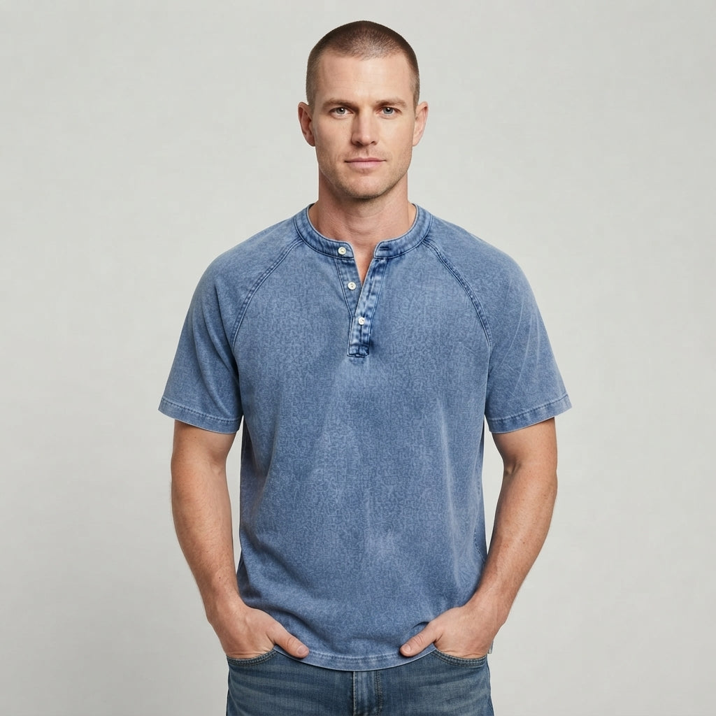 Men's Henley | Short Sleeve Denim Button Closure
