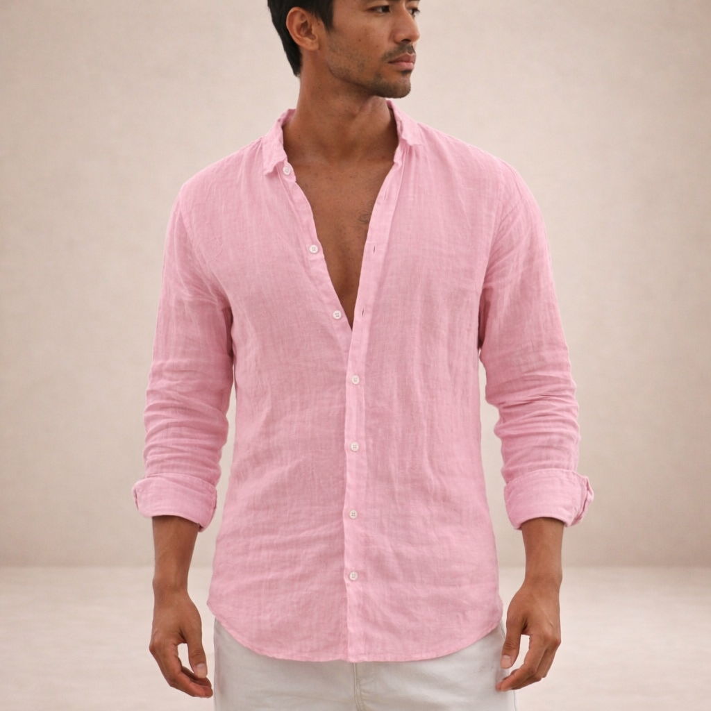 Men's Linen Shirt | Long Sleeves Button Front Relaxed Fit