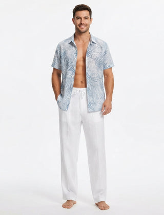 Men's Linen Pants | Drawstring Closure Relaxed Fit Full Length