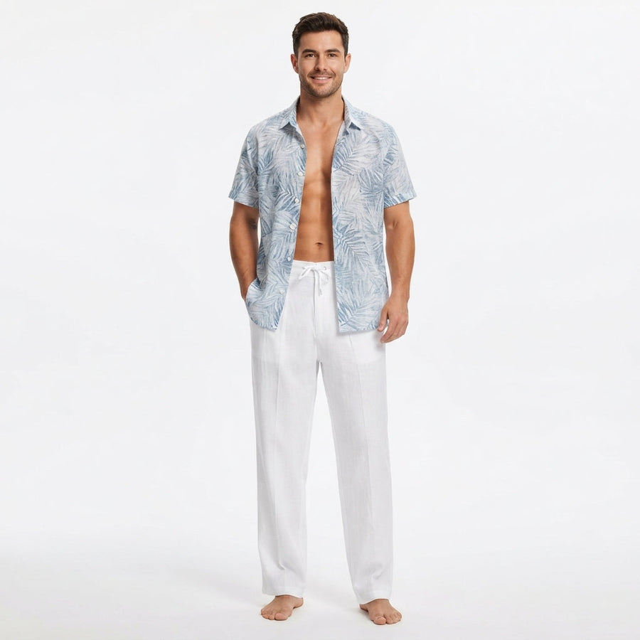 Men's Linen Pants | Drawstring Closure Relaxed Fit Full Length