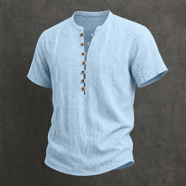 Men's Henley | Short Sleeve Linen Button Placket