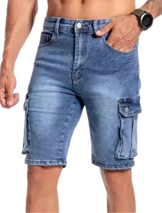 Men's Denim Shorts | Cargo Pockets Button Closure Regular Fit