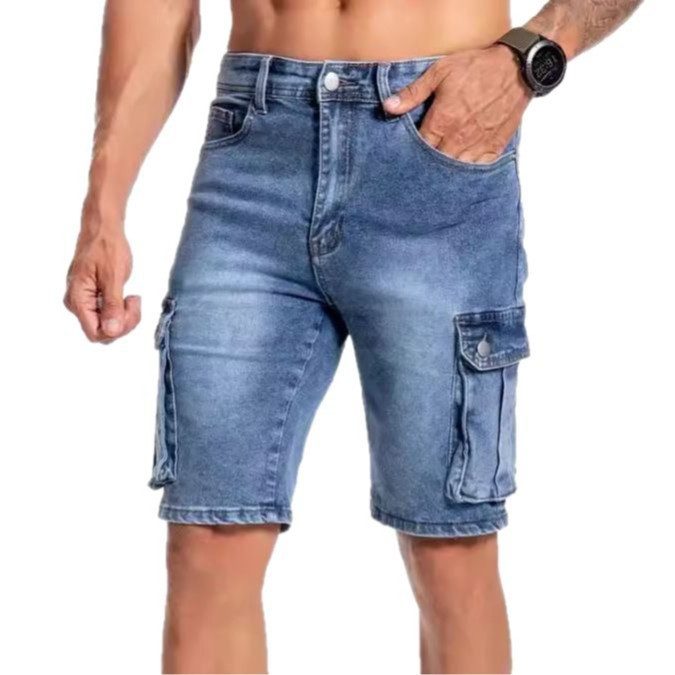 Men's Denim Shorts | Cargo Pockets Button Closure Regular Fit