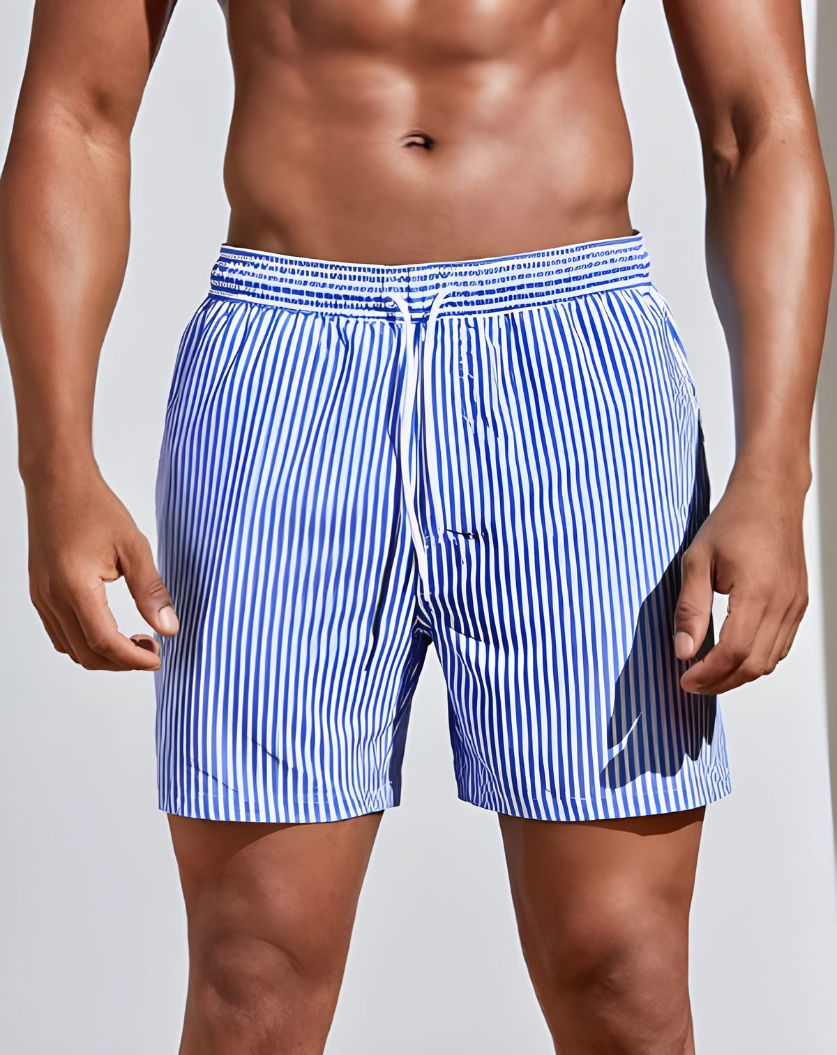 Men's Long Surf Shorts | Striped Pattern Elastic Waist Quick Drying