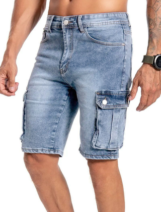 Men's Denim Shorts | Cargo Pockets Button Closure Regular Fit
