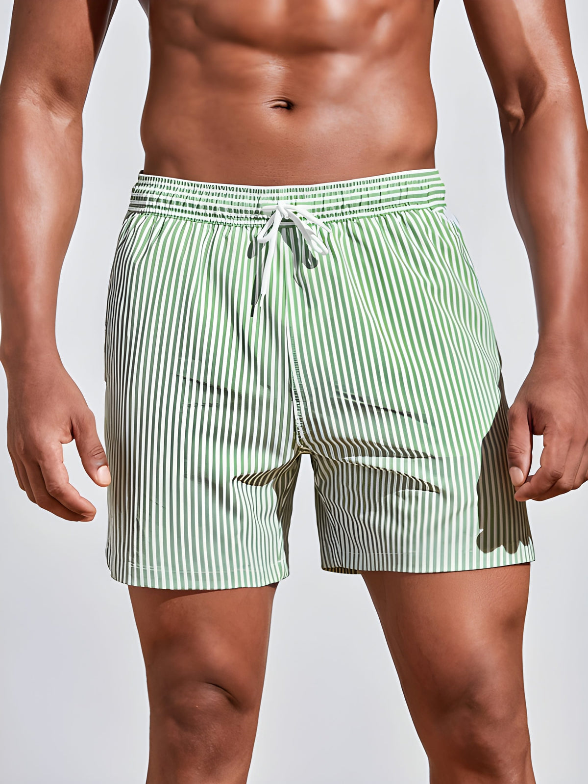 Men's Long Surf Shorts | Striped Pattern Elastic Waist Quick Drying