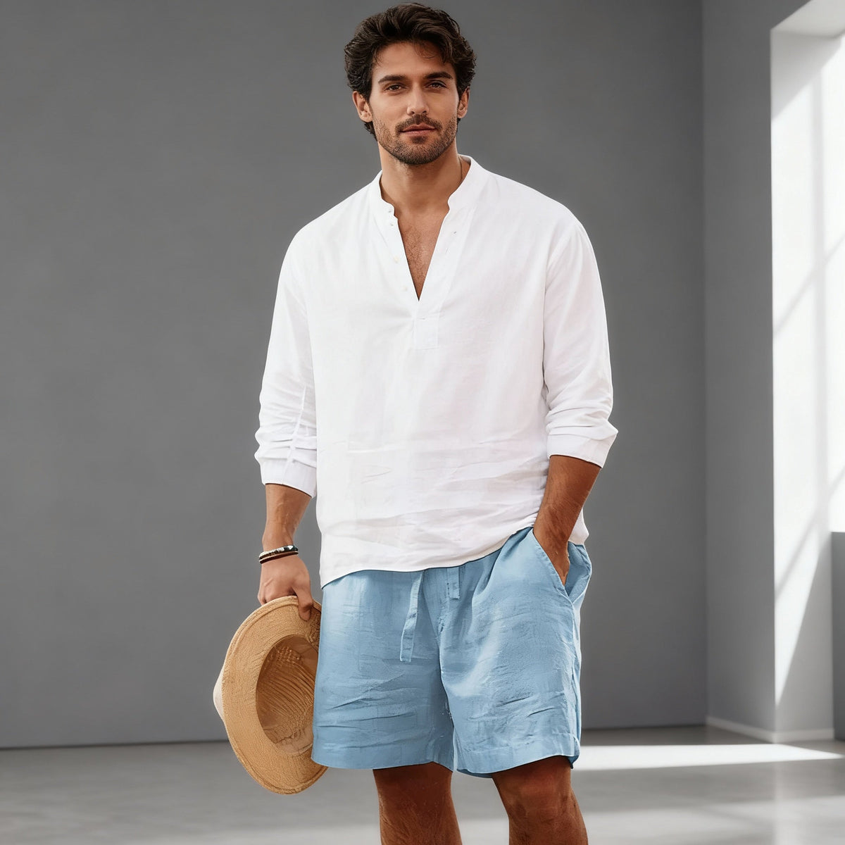 Men's Beach Shorts | Drawstring Waist Linen Relaxed Fit