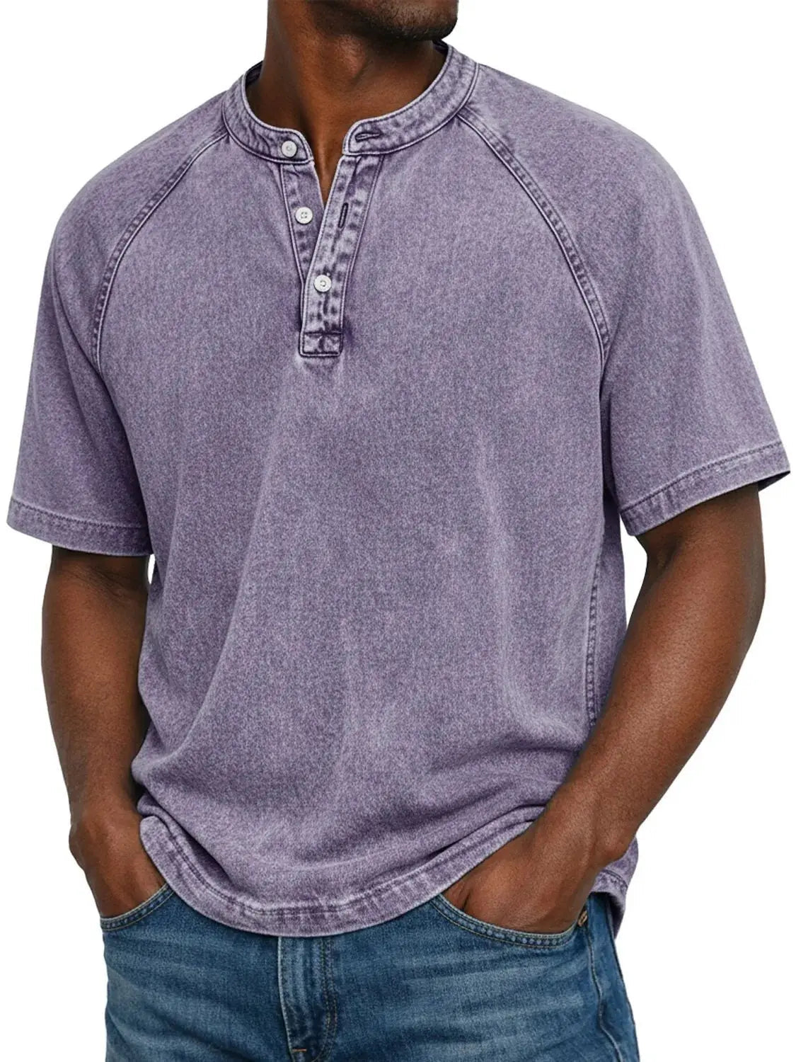 Men's Henley | Short Sleeve Denim Button Closure