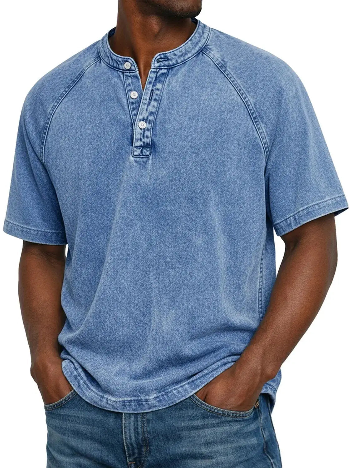 Men's Henley | Short Sleeve Denim Button Closure