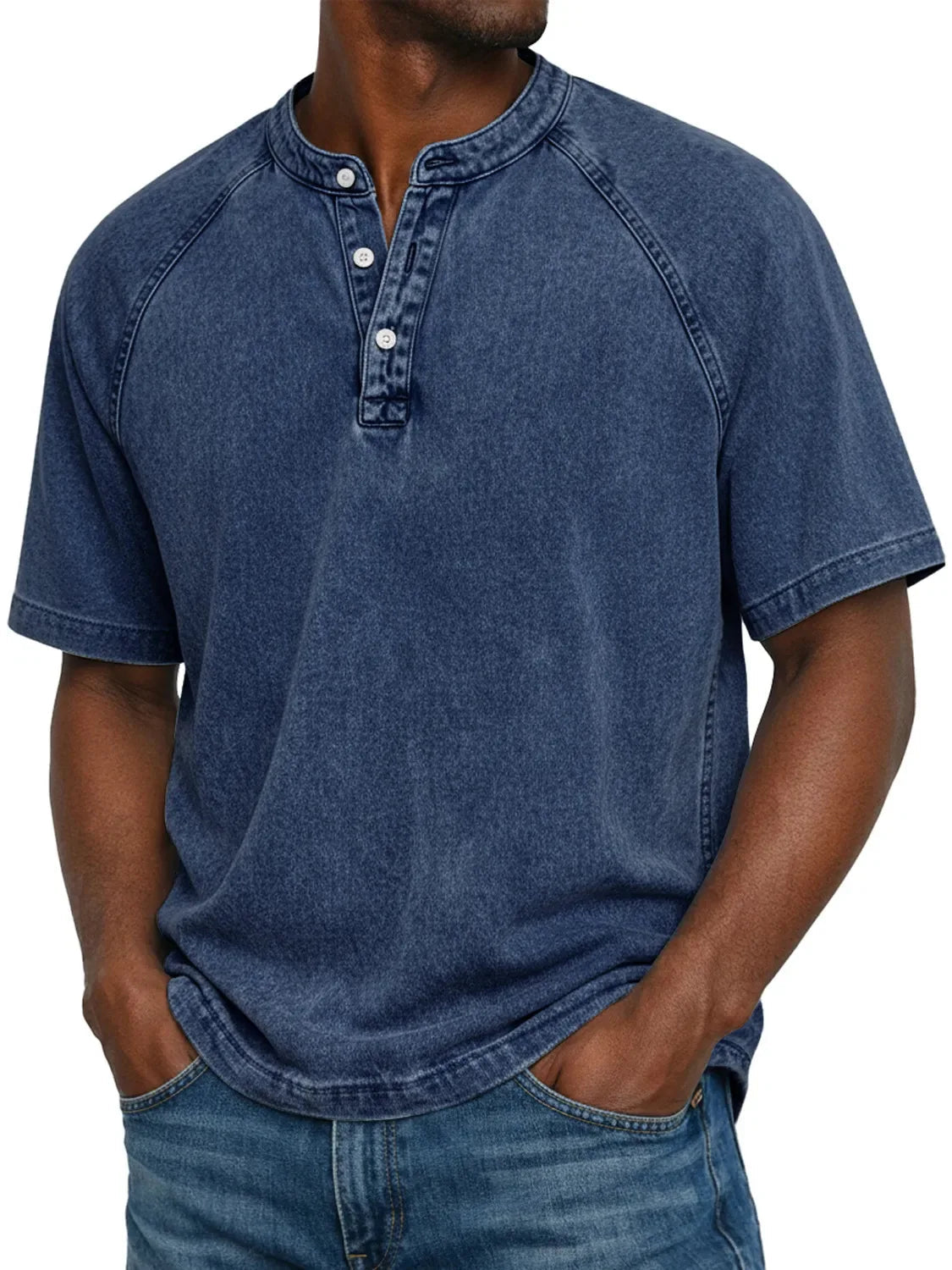Men's Henley | Short Sleeve Denim Button Closure
