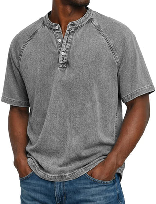 Men's Henley | Short Sleeve Denim Button Closure