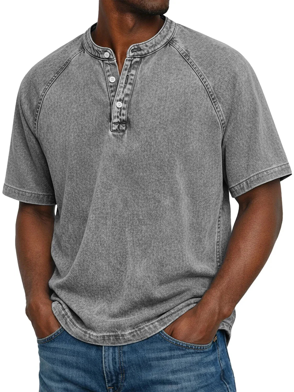 Men's Henley | Short Sleeve Denim Button Closure