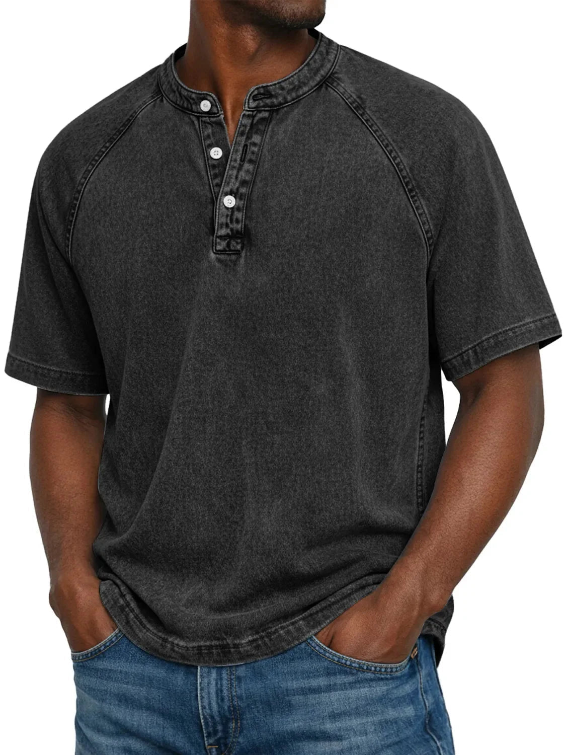 Men's Henley | Short Sleeve Denim Button Closure