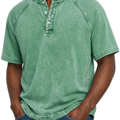 Men's Henley | Short Sleeve Denim Button Closure